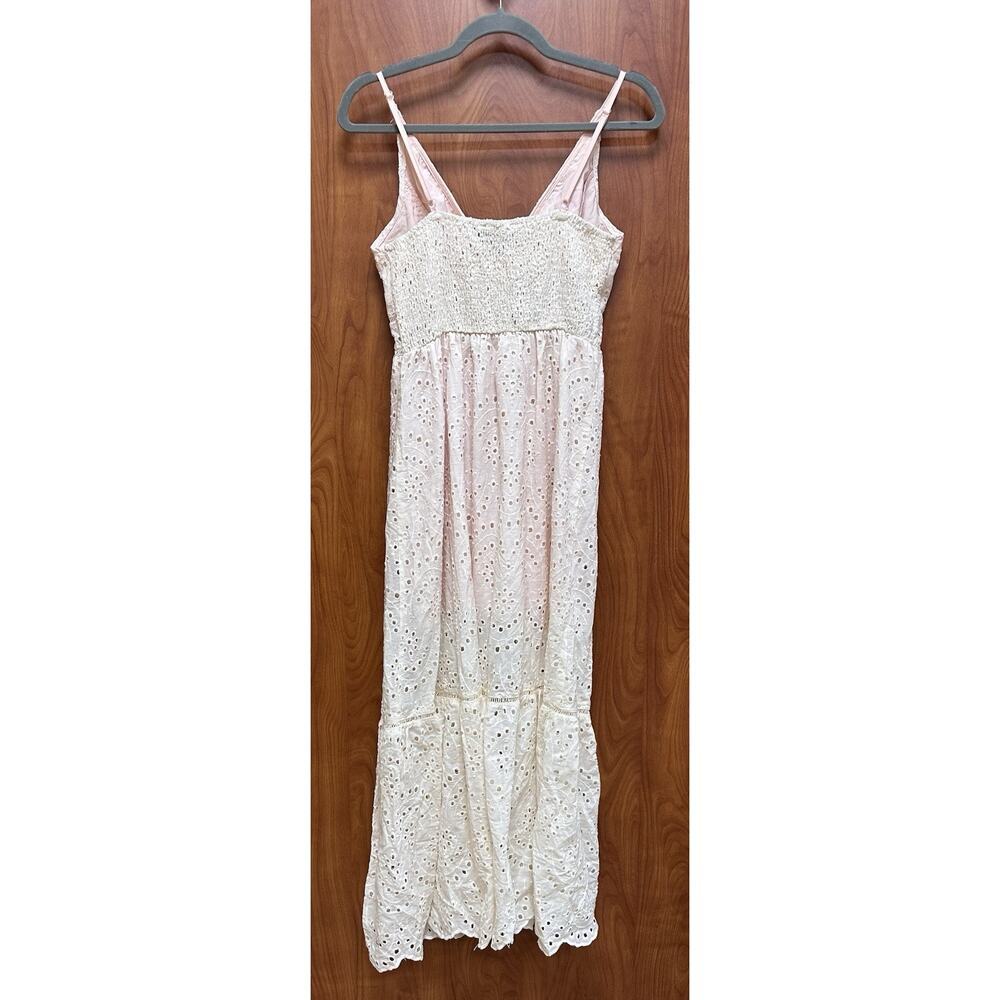 Sexy Eyelet V Neck Cotton Maxi Dress Pearl Buttons Boho Romantic Cottagecore Med - Picture 4 of 8